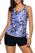 Sexy Bluish Dewdrop Print Blouson Tankini Swimsuit